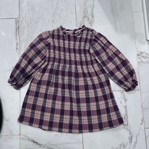 Girls Plaid Long-Sleeve Dress in Purple and Pink